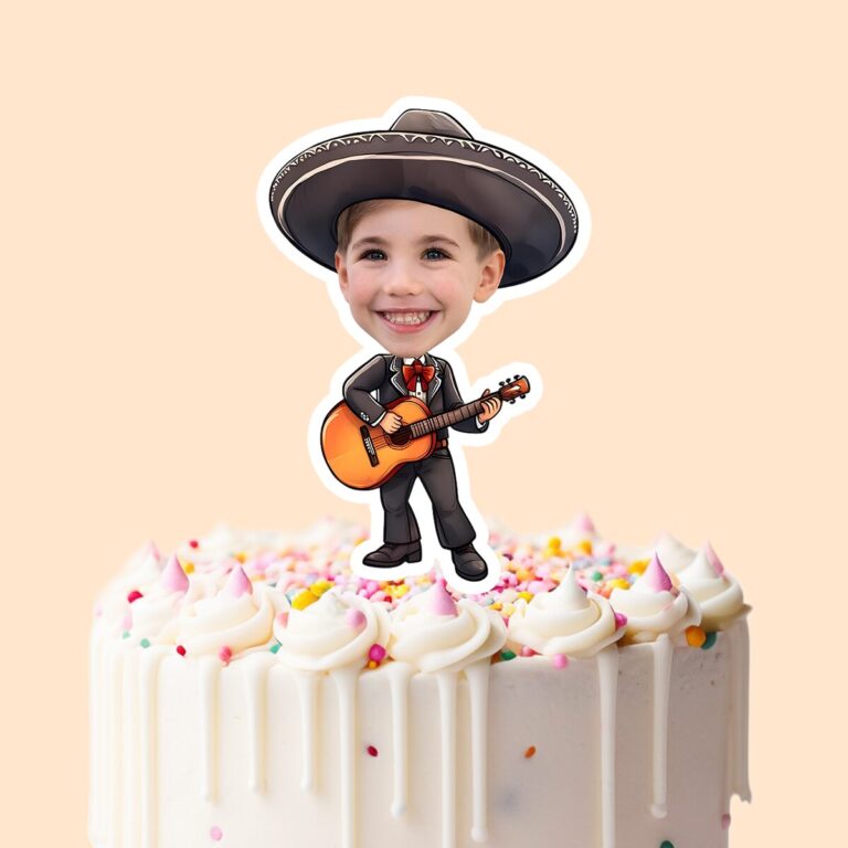 Custom Mariachi-Style Large Black Sombrero Face Cutout – Cake Topper Custom Mariachi-Style Large Black Sombrero Face Cutout shown on a cake topper mockup