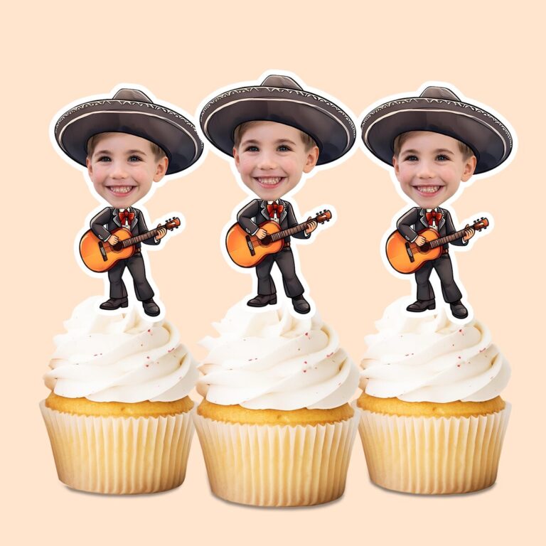 Custom Mariachi-Style Large Black Sombrero Face Cutout – Cupcake Topper Custom Mariachi-Style Large Black Sombrero Face Cutout shown on a cupcake topper mockup