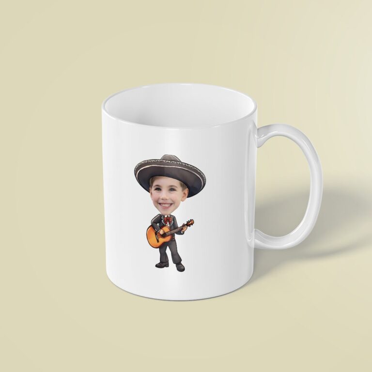 Custom Mariachi-Style Large Black Sombrero Face Cutout – Mug Custom Mariachi-Style Large Black Sombrero Face Cutout shown on a mug mockup