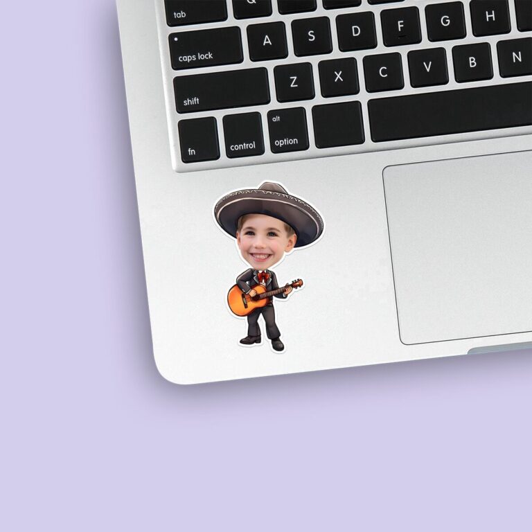 Custom Mariachi-Style Large Black Sombrero Face Cutout – Sticker Custom Mariachi-Style Large Black Sombrero Face Cutout shown on a sticker mockup