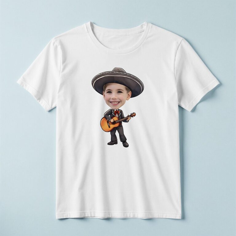 Custom Mariachi-Style Large Black Sombrero Face Cutout – T-shirt Custom Mariachi-Style Large Black Sombrero Face Cutout shown on a T-shirt mockup