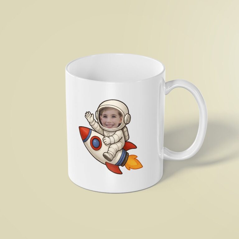 Custom Astronaut Riding White Astronaut Suit Face Cutout – Mug Custom Astronaut Riding White Astronaut Suit Face Cutout shown on a mug mockup