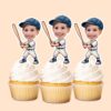 Custom Baseball Batter White Uniform Face Cutout – Cupcake Topper Custom Baseball Batter White Uniform Face Cutout shown on a cupcake topper mockup