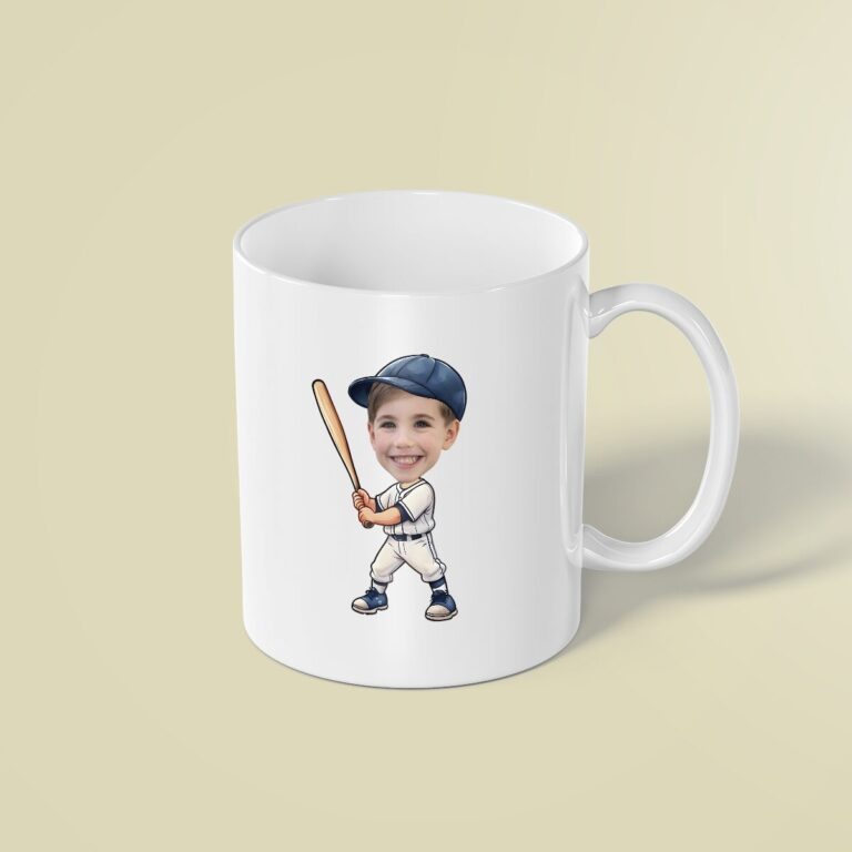Custom Baseball Batter White Uniform Face Cutout – Mug Custom Baseball Batter White Uniform Face Cutout shown on a mug mockup