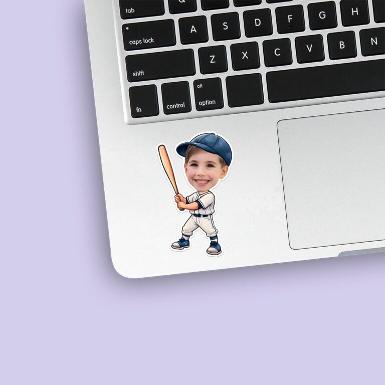 Custom Baseball Batter White Uniform Face Cutout – Sticker Custom Baseball Batter White Uniform Face Cutout shown on a sticker mockup