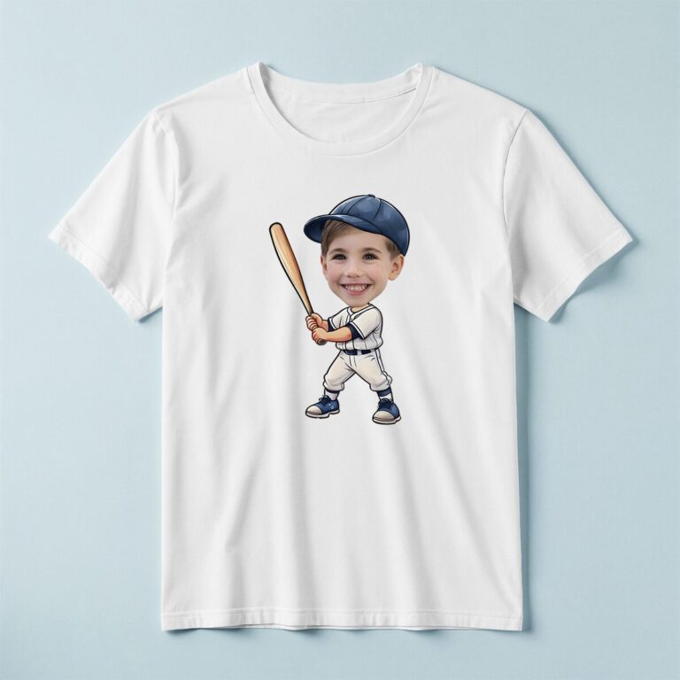 Custom Baseball Batter White Uniform Face Cutout – T-shirt Custom Baseball Batter White Uniform Face Cutout shown on a T-shirt mockup