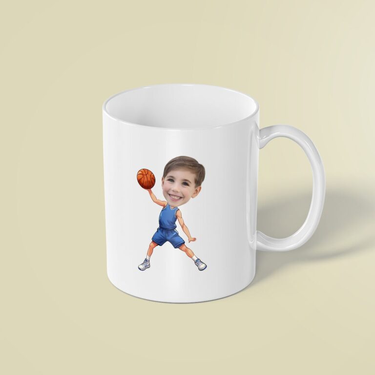 Custom Basketball Player Holding a Ball High Face Cutout – Mug Custom Basketball Player Holding a Ball High Face Cutout shown on a mug mockup
