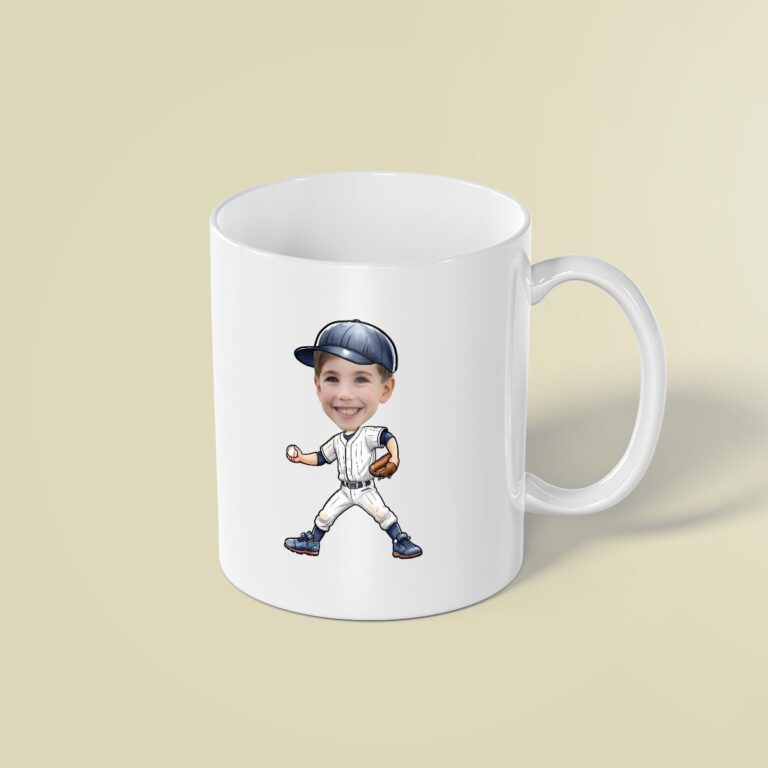 Custom Baseball Fielder White Pinstripe Face Cutout – Mug Custom Baseball Fielder White Pinstripe Face Cutout shown on a mug mockup