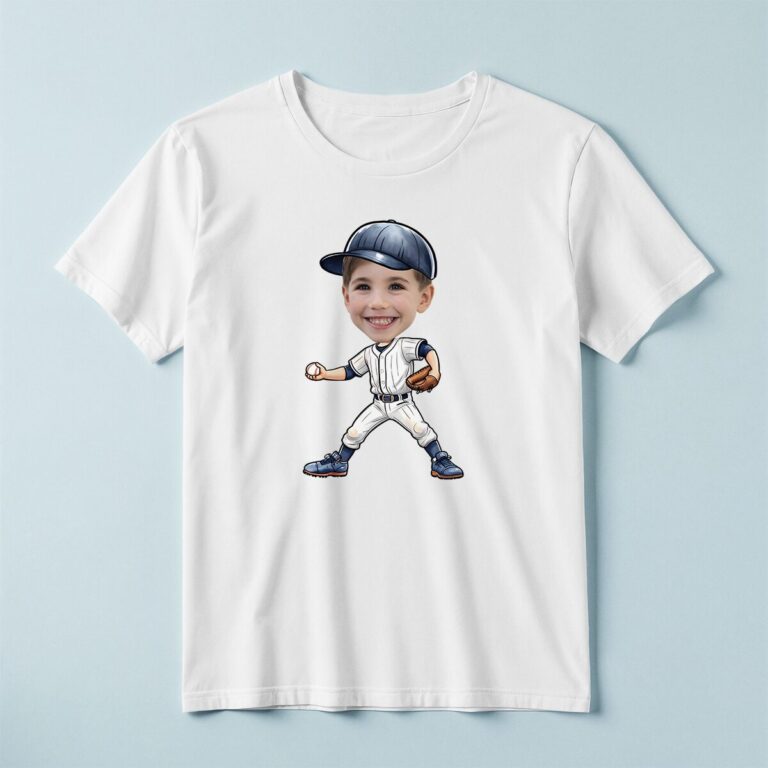 Custom Baseball Fielder White Pinstripe Face Cutout – T-shirt Custom Baseball Fielder White Pinstripe Face Cutout shown on a T-shirt mockup