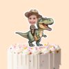 Custom Green Tyrannosaur Brown Safari Hat Face Cutout – Cake Topper Custom Green Tyrannosaur Brown Safari Hat Face Cutout shown on a cake topper mockup