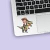 Custom Green Tyrannosaur Brown Safari Hat Face Cutout – Sticker Custom Green Tyrannosaur Brown Safari Hat Face Cutout shown on a sticker mockup