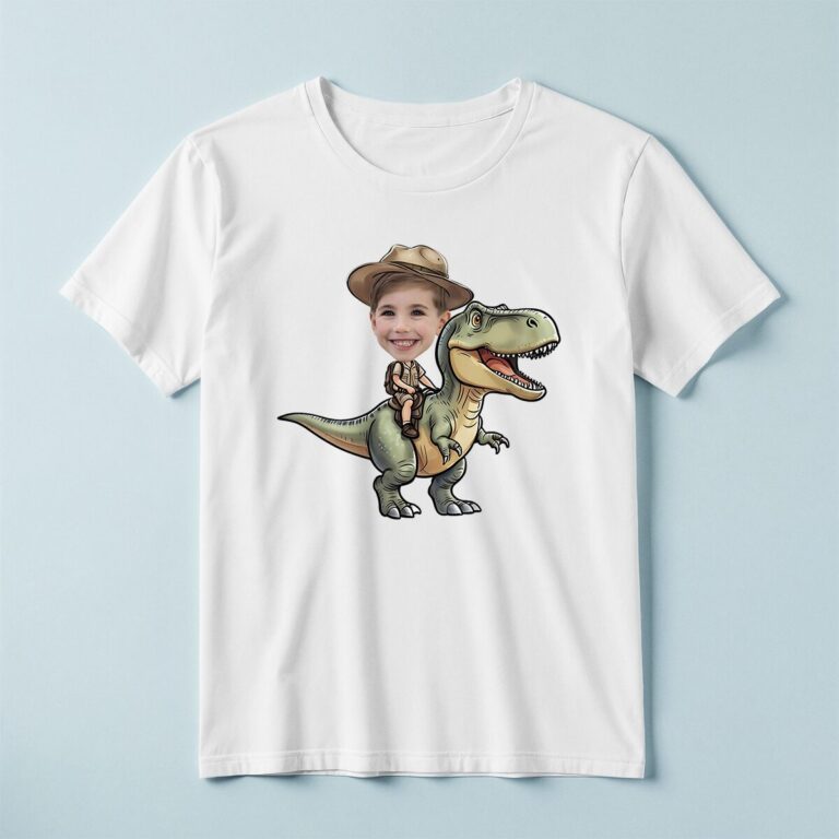 Custom Green Tyrannosaur Brown Safari Hat Face Cutout – T-shirt Custom Green Tyrannosaur Brown Safari Hat Face Cutout shown on a T-shirt mockup