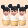 Custom Black Round-Ear Cap Portrait Face Cutout – Cupcake Topper Custom Black Round-Ear Cap Portrait Face Cutout shown on a cupcake topper mockup