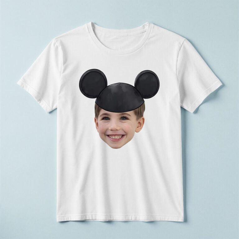 Custom Black Round-Ear Cap Portrait Face Cutout – T-shirt Custom Black Round-Ear Cap Portrait Face Cutout shown on a T-shirt mockup