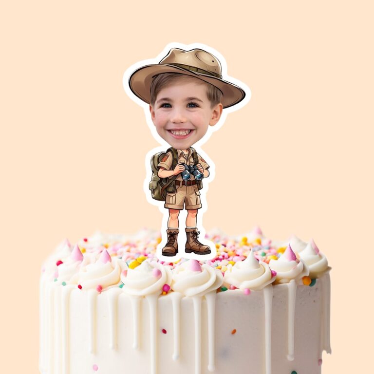 Custom Binoculars Safari Brown Safari Hat Face Cutout – Cake Topper Custom Binoculars Safari Brown Safari Hat Face Cutout shown on a cake topper mockup