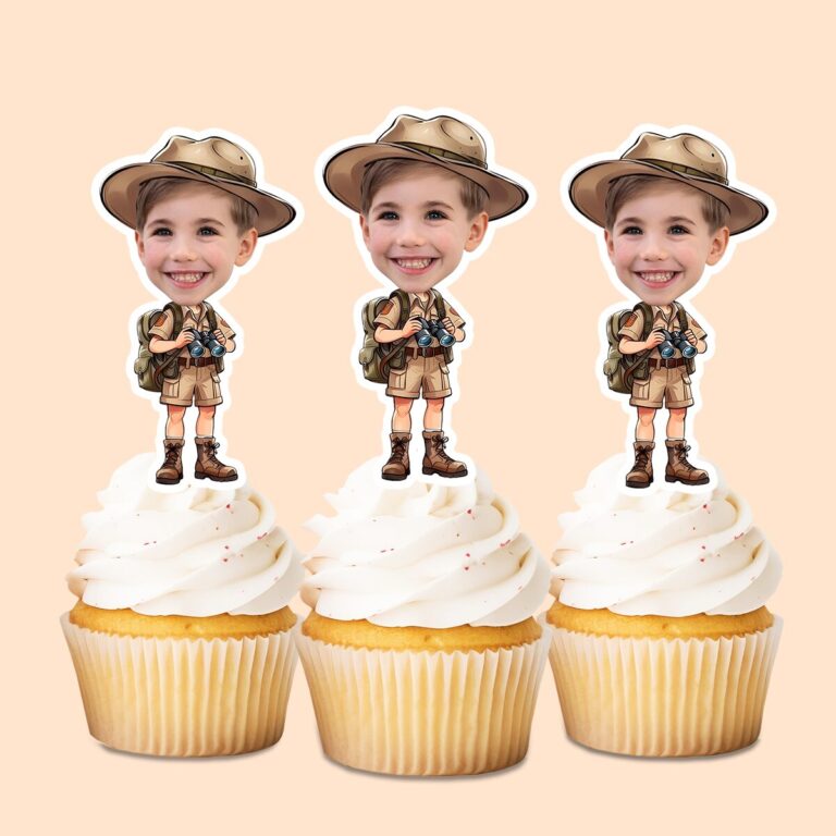 Custom Binoculars Safari Brown Safari Hat Face Cutout – Cupcake Topper Custom Binoculars Safari Brown Safari Hat Face Cutout shown on a cupcake topper mockup