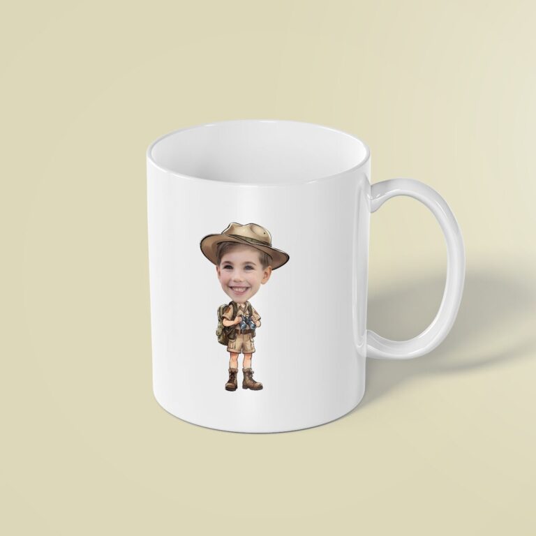 Custom Binoculars Safari Brown Safari Hat Face Cutout – Mug Custom Binoculars Safari Brown Safari Hat Face Cutout shown on a mug mockup