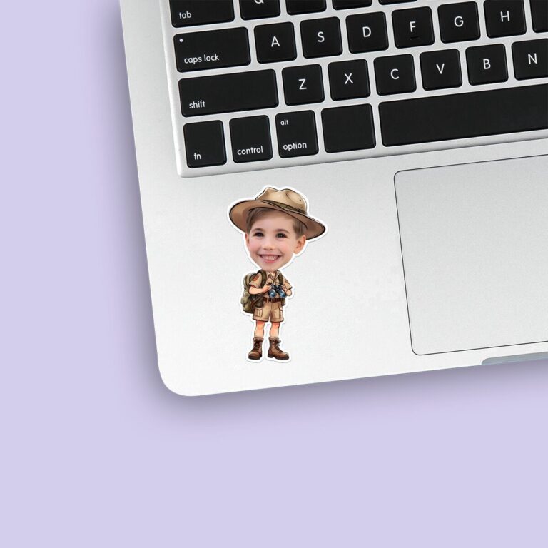 Custom Binoculars Safari Brown Safari Hat Face Cutout – Sticker Custom Binoculars Safari Brown Safari Hat Face Cutout shown on a sticker mockup