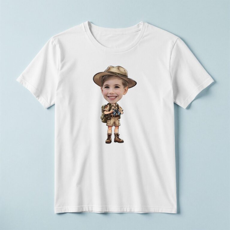 Custom Binoculars Safari Brown Safari Hat Face Cutout – T-shirt Custom Binoculars Safari Brown Safari Hat Face Cutout shown on a T-shirt mockup