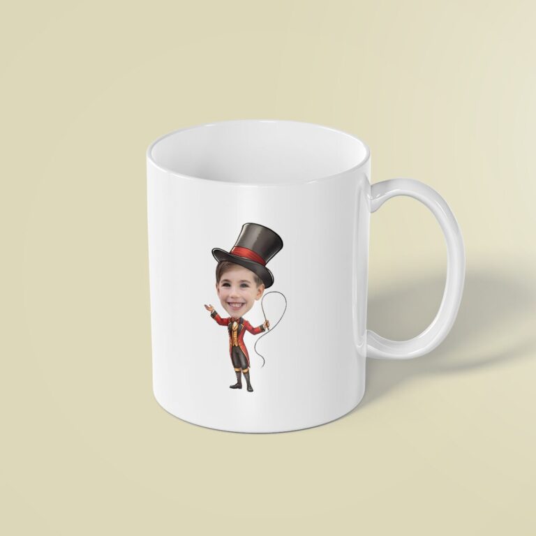 Custom Circus Ringmaster Presenting a Rope Face Cutout – Mug Custom Circus Ringmaster Presenting a Rope Face Cutout shown on a mug mockup