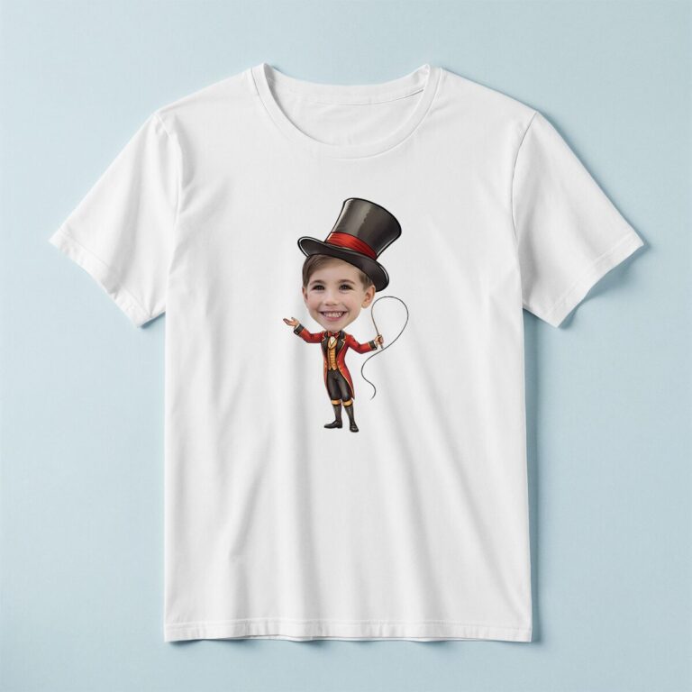 Custom Circus Ringmaster Presenting a Rope Face Cutout – T-shirt Custom Circus Ringmaster Presenting a Rope Face Cutout shown on a T-shirt mockup