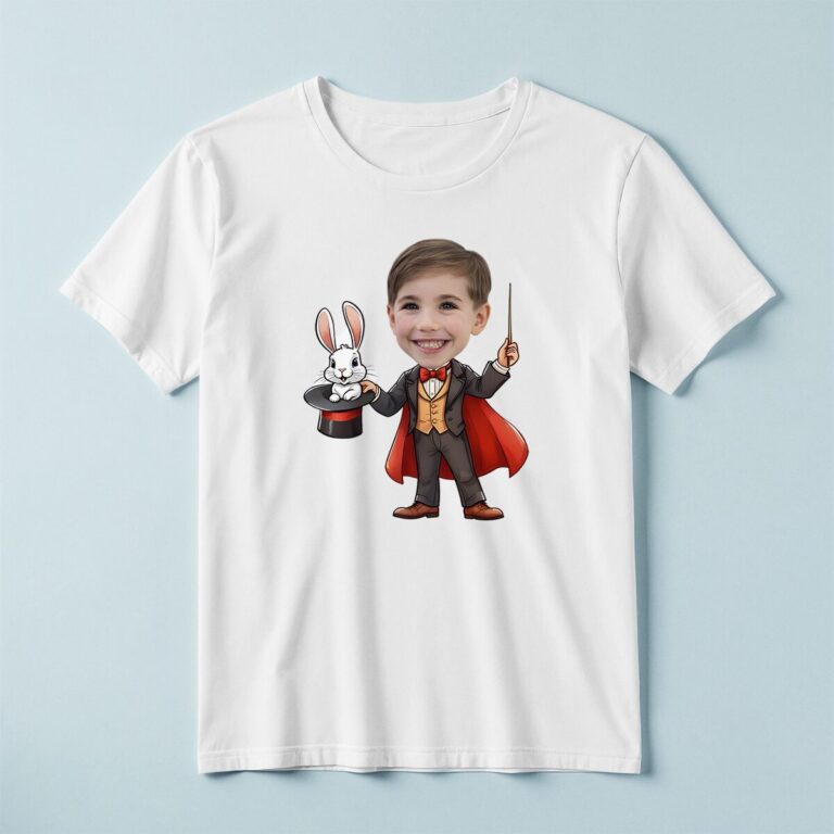 Custom Stage Magician Black Top Hat and Suit Face Cutout – T-shirt Custom Stage Magician Black Top Hat and Suit Face Cutout shown on a T-shirt mockup