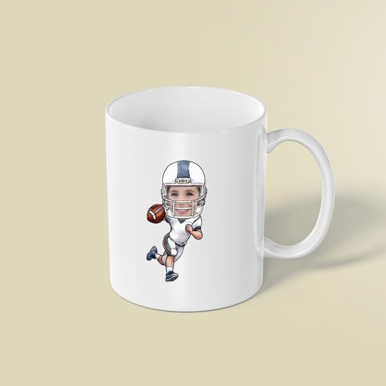 Custom White-Uniform Football Runner Face Cutout – Mug Custom White-Uniform Football Runner Face Cutout shown on a mug mockup