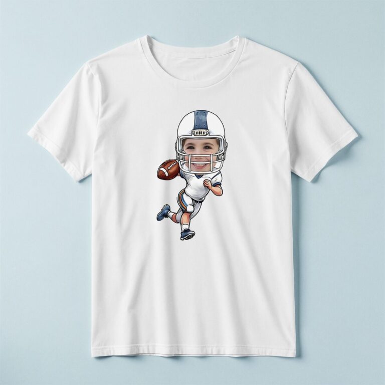 Custom White-Uniform Football Runner Face Cutout – T-shirt Custom White-Uniform Football Runner Face Cutout shown on a T-shirt mockup