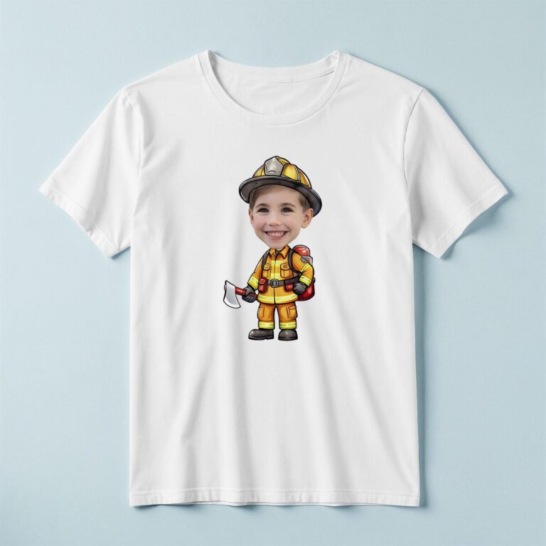 Custom Firefighter Carrying an Axe Face Cutout – T-shirt Custom Firefighter Carrying an Axe Face Cutout shown on a T-shirt mockup