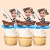 Custom Angler Fishing from a Rowboat Face Cutout – Cupcake Topper Custom Angler Fishing from a Rowboat Face Cutout shown on a cupcake topper mockup