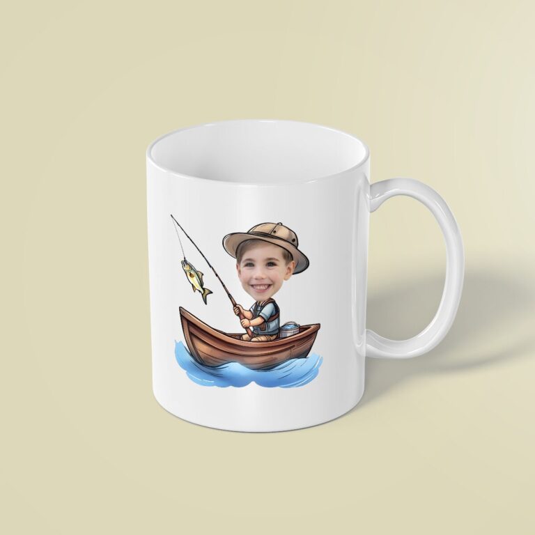 Custom Angler Fishing from a Rowboat Face Cutout – Mug Custom Angler Fishing from a Rowboat Face Cutout shown on a mug mockup