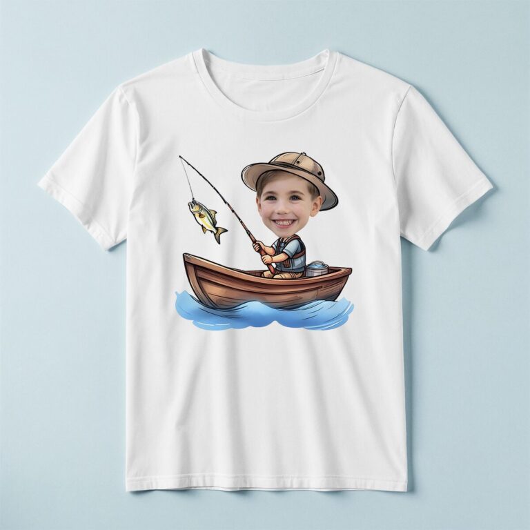 Custom Angler Fishing from a Rowboat Face Cutout – T-shirt Custom Angler Fishing from a Rowboat Face Cutout shown on a T-shirt mockup