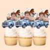Custom Child Driving a Blue Farm Truck Full Face Cutout – Cupcake Topper Custom Child Driving a Blue Farm Truck Full Face Cutout shown on a cupcake topper mockup