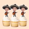 Custom Mariachi-Style Embroidered Sombrero Face Cutout – Cupcake Topper Custom Mariachi-Style Embroidered Sombrero Face Cutout shown on a cupcake topper mockup