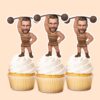 Custom Circus Strongman Brown Striped Singlet Face Cutout – Cupcake Topper Custom Circus Strongman Brown Striped Singlet Face Cutout shown on a cupcake topper mockup