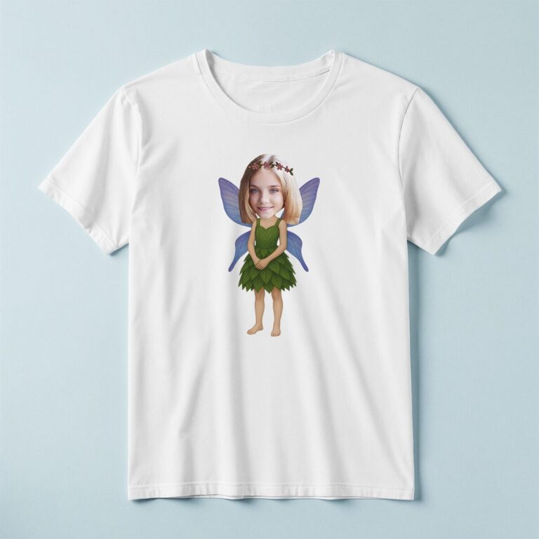 Custom Green Leaf Fairy Face Cutout – T-shirt Custom Green Leaf Fairy Face Cutout shown on a T-shirt mockup