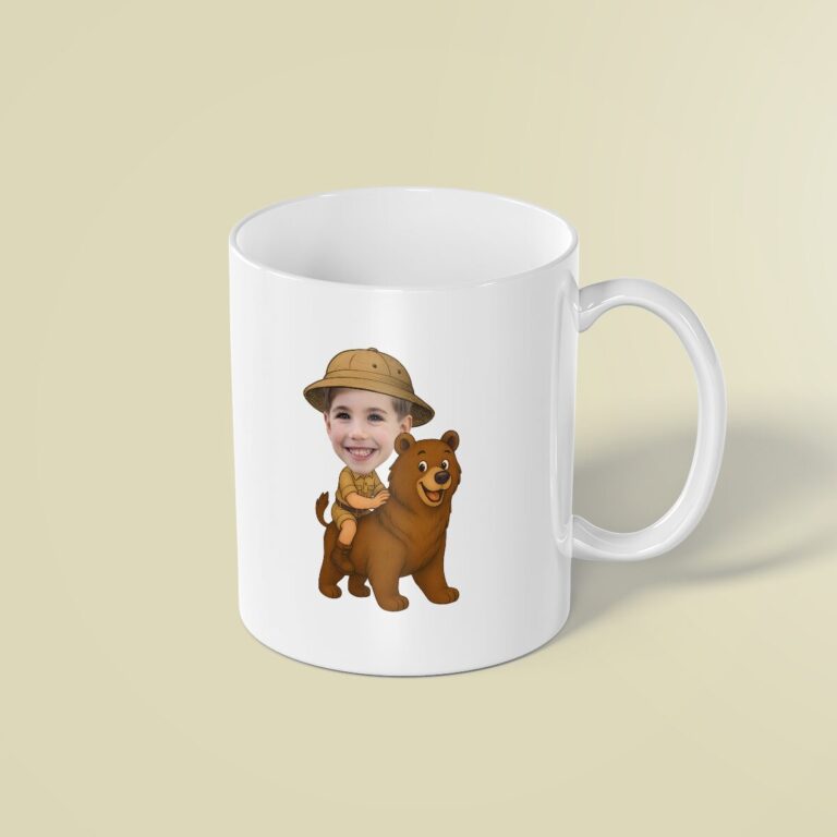 Custom Bear Safari Explorer Face Cutout – Mug Custom Bear Safari Explorer Face Cutout shown on a mug mockup