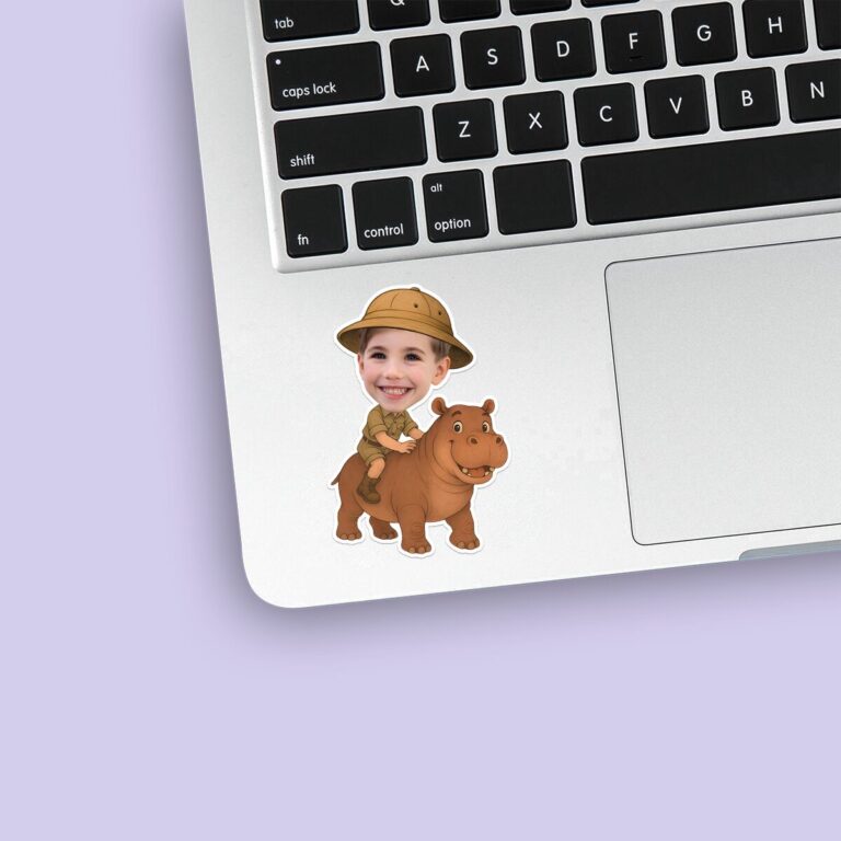 Custom Hippopotamus Safari Friendly Brown Face Cutout – Sticker Custom Hippopotamus Safari Friendly Brown Face Cutout shown on a sticker mockup