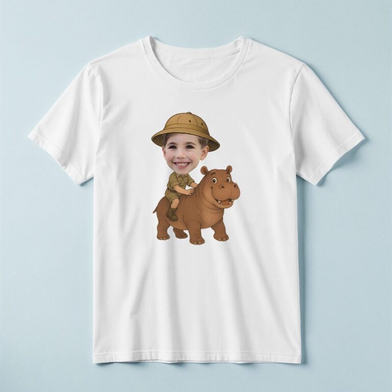 Custom Hippopotamus Safari Friendly Brown Face Cutout – T-shirt Custom Hippopotamus Safari Friendly Brown Face Cutout shown on a T-shirt mockup