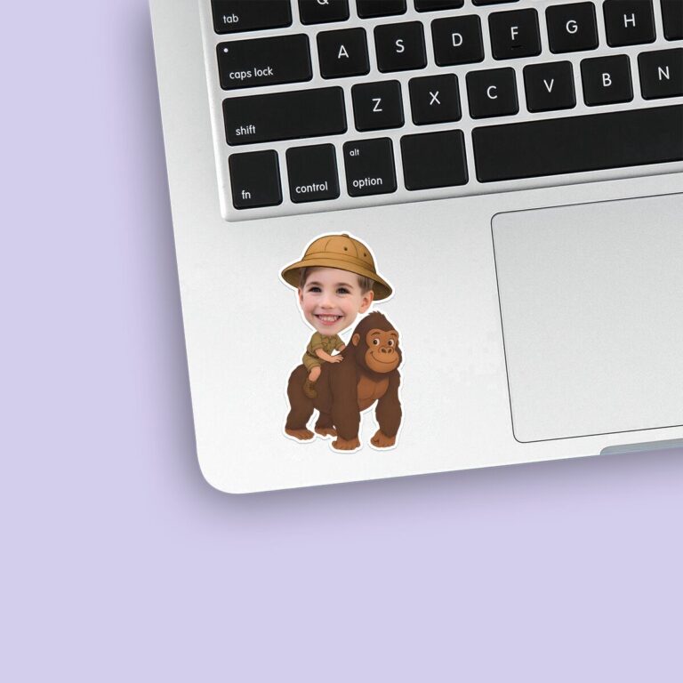 Custom Gorilla Safari Large Brown Gorilla Face Cutout – Sticker Custom Gorilla Safari Large Brown Gorilla Face Cutout shown on a sticker mockup