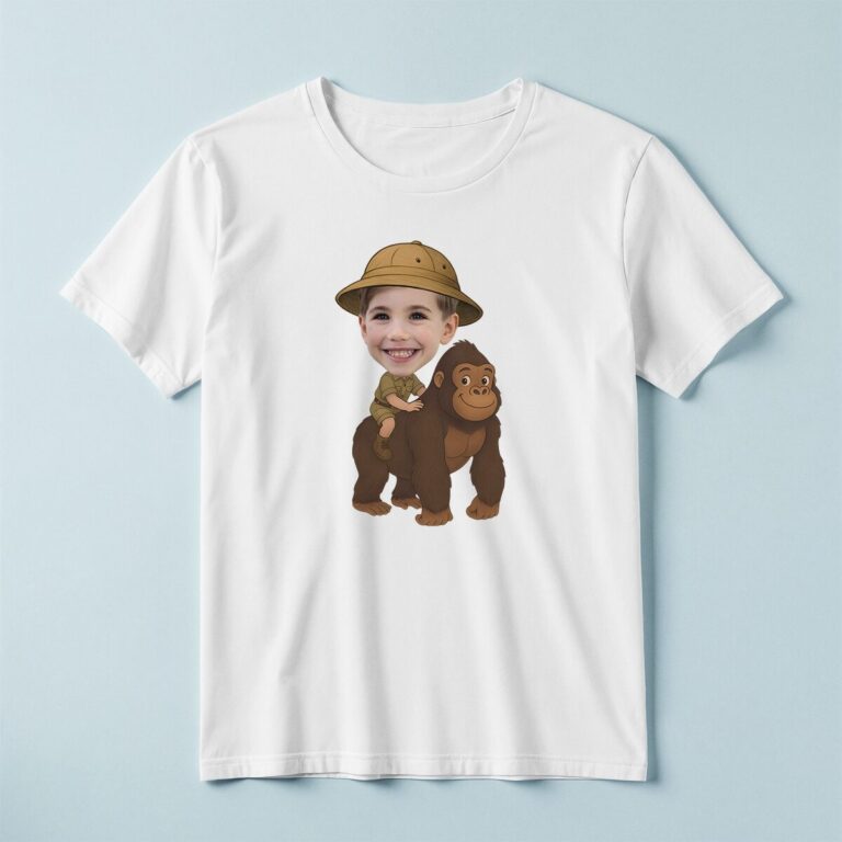Custom Gorilla Safari Large Brown Gorilla Face Cutout – T-shirt Custom Gorilla Safari Large Brown Gorilla Face Cutout shown on a T-shirt mockup