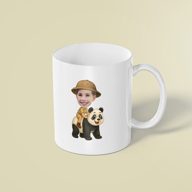 Custom Panda Safari Explorer Face Cutout – Mug Custom Panda Safari Explorer Face Cutout shown on a mug mockup