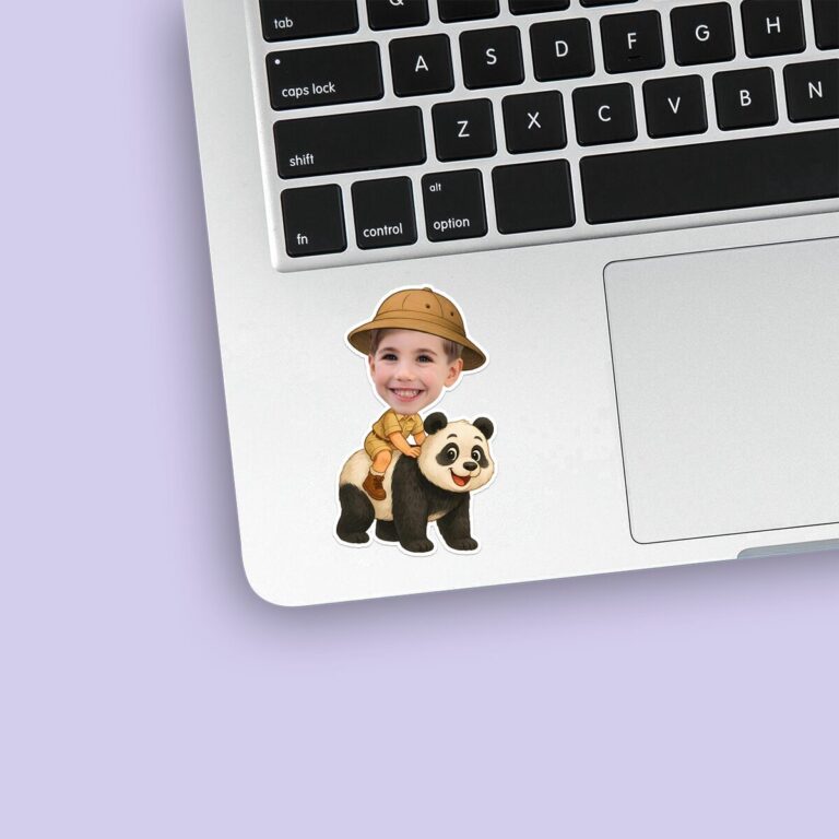 Custom Panda Safari Explorer Face Cutout – Sticker Custom Panda Safari Explorer Face Cutout shown on a sticker mockup