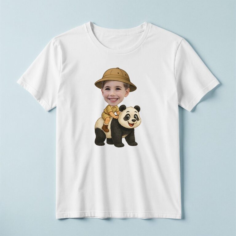 Custom Panda Safari Explorer Face Cutout – T-shirt Custom Panda Safari Explorer Face Cutout shown on a T-shirt mockup