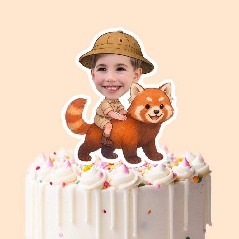 Custom Red Panda Safari Explorer Face Cutout – Cake Topper Custom Red Panda Safari Explorer Face Cutout shown on a cake topper mockup