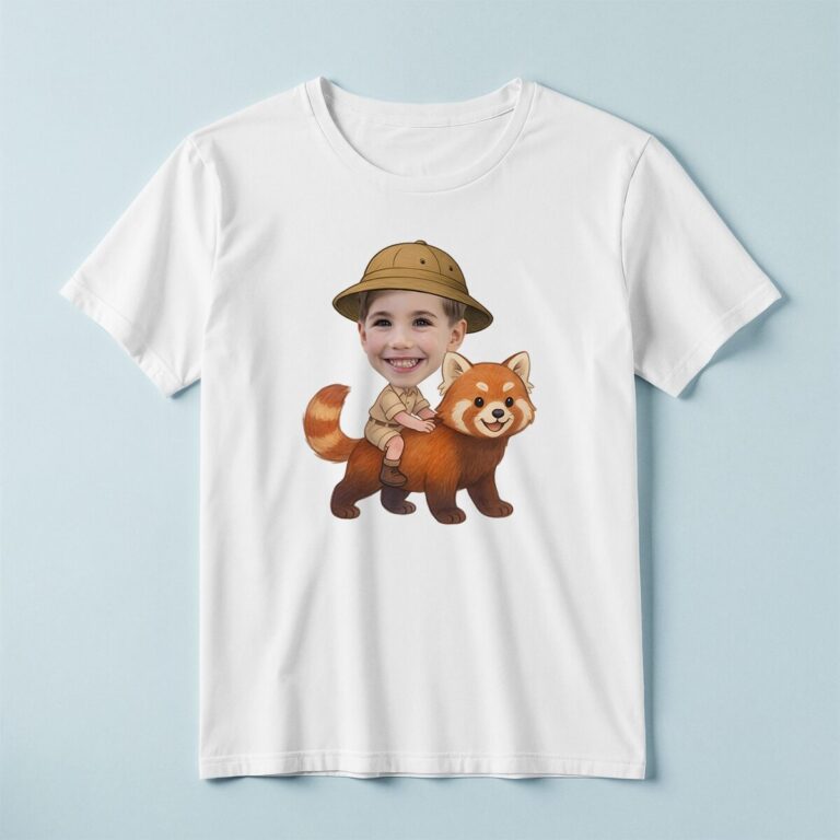 Custom Red Panda Safari Explorer Face Cutout – T-shirt Custom Red Panda Safari Explorer Face Cutout shown on a T-shirt mockup