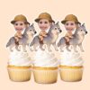Custom Gray Wolf Safari Explorer Face Cutout – Cupcake Topper Custom Gray Wolf Safari Explorer Face Cutout shown on a cupcake topper mockup