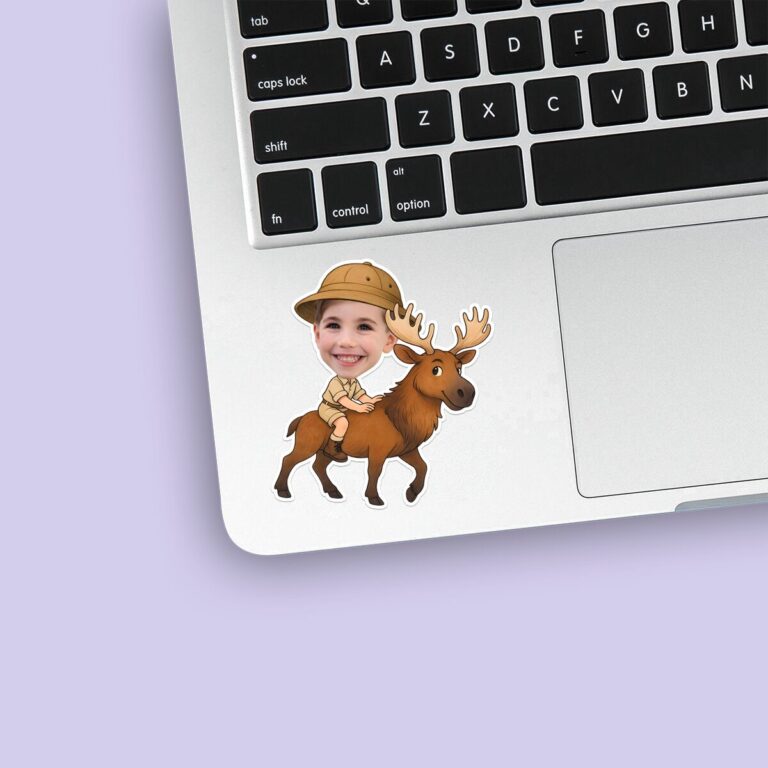 Custom Elk Safari Explorer Face Cutout – Sticker Custom Elk Safari Explorer Face Cutout shown on a sticker mockup