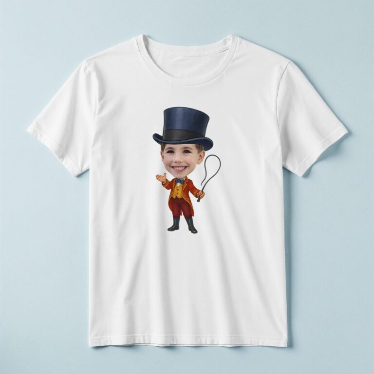 Custom Circus Ringmaster with Looped Whip Face Cutout – T-shirt Custom Circus Ringmaster with Looped Whip Face Cutout shown on a T-shirt mockup