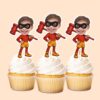 Custom Masked Super Hero with Oversized Mallet Face Cutout – Cupcake Topper Custom Masked Super Hero with Oversized Mallet Face Cutout shown on a cupcake topper mockup